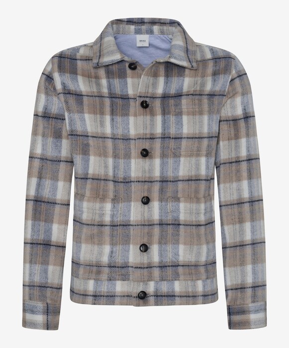 Brax Santiago Patch Pockets Plaid Pattern Overshirt Light Camel