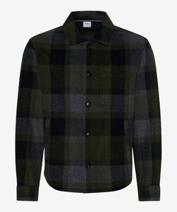 Brax Santiago Warm Check Pattern Overshirt Olijf Groen