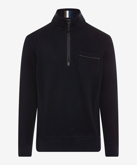 Brax Savio Sweat Troyer Zip Collar Fine Rib Texture Pullover Dark Navy