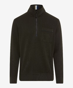 Brax Savio Sweat Troyer Zip Collar Fine Rib Texture Pullover Dark Olive