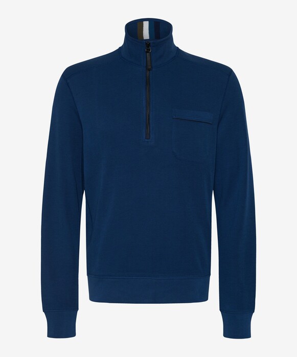 Brax Savio Sweat Troyer Zip Collar Fine Rib Texture Pullover Indigo