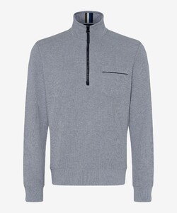 Brax Savio Sweat Troyer Zip Collar Fine Rib Texture Trui Platinum