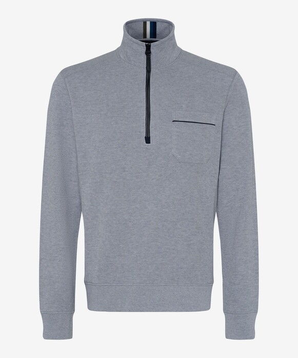 Brax Savio Sweat Troyer Zip Collar Fine Rib Texture Trui Platinum