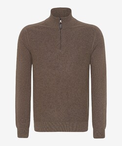 Brax Sebastian Zip Collar Luxury Fabric Blend With Cashmere Pullover Nut