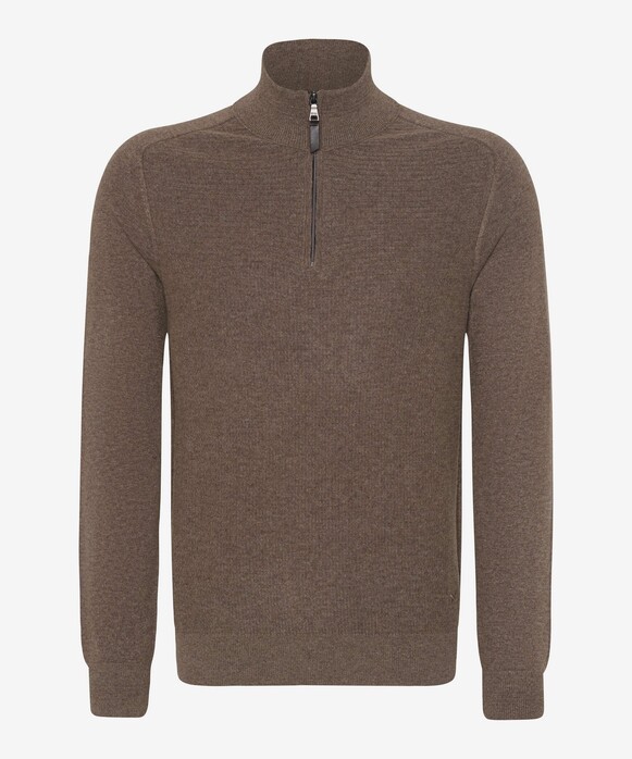 Brax Sebastian Zip Collar Luxury Fabric Blend With Cashmere Pullover Nut