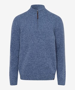 Brax Steffen Lambswool Blend Zip Collar Knit Pullover Steel Blue