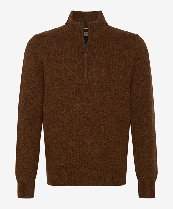 Brax Steffen Troyer Zip Collar Two-Tone Mouliné Pullover Nut