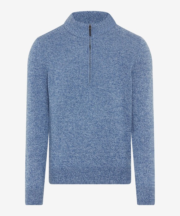 Brax Steffen Troyer Zip Collar Two-Tone Mouliné Pullover Smoke Blue