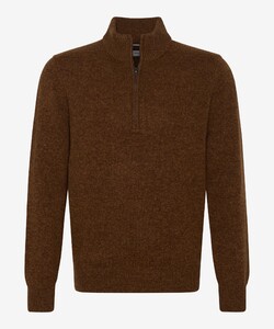 Brax Steffen Troyer Zip Collar Two-Tone Mouliné Trui Nut