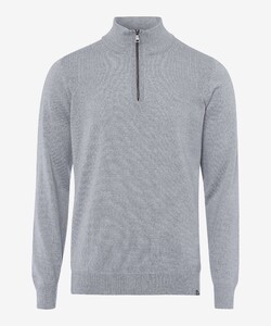 Brax Steffen Zip Collar Wool Uni Fine Knit Styling Details Pullover Platinum