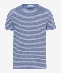 Brax Timo Blue Planet Cotton Linen T-Shirt Cobalt
