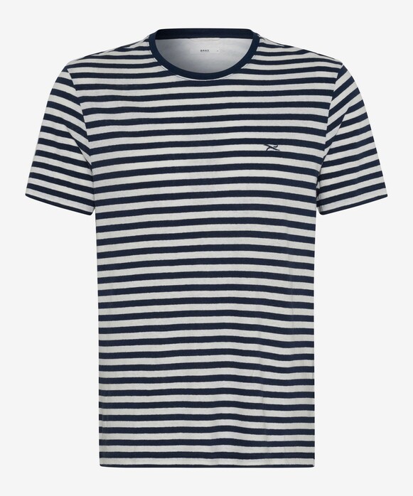 Brax Troy Linen Cotton Crew Neck Striped T-Shirt Universe