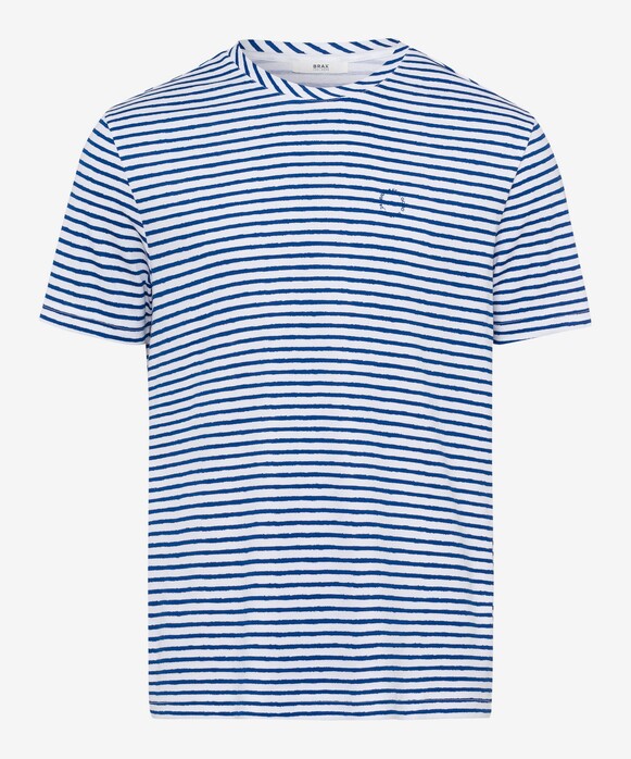 Brax Troy S Stripe Cotton Interlock Jersey T-Shirt Cobalt