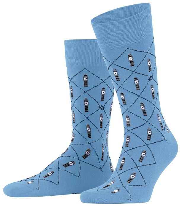 Burlington Big Ben Check Socks Light Blue