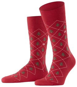 Burlington Christmas Tree Fantasy Check Sokken Cranberry
