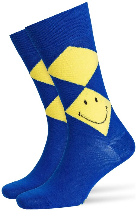 Burlington Smiley Argyle Socks Deep Blue Melange