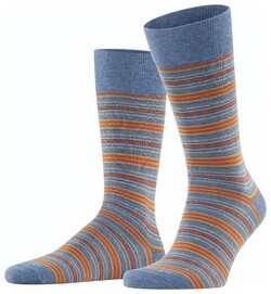 Burlington Square Stripe Socks Blue Melange Dark