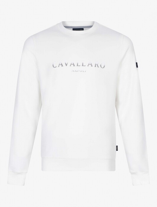 Cavallaro Napoli Assagio Round Neck Sweat Fine Color Gradient Logo Cotton Stretch Pullover Off White