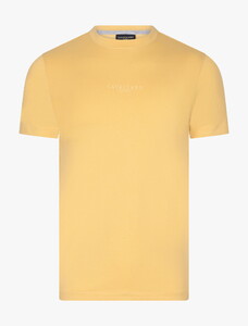 Cavallaro Napoli Bari Uni Color Cotton Stretch Crew Neck Fine Tone-on-Tone Logo T-Shirt Faded Yellow