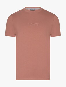 Cavallaro Napoli Bari Uni Color Cotton Stretch Crew Neck Fine Tone-on-Tone Logo T-Shirt Oud Roze
