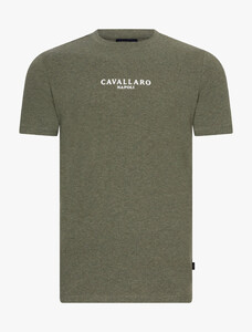 Cavallaro Napoli Baroni Tee Crew Neck Front Logo T-Shirt Midden Groen Melange