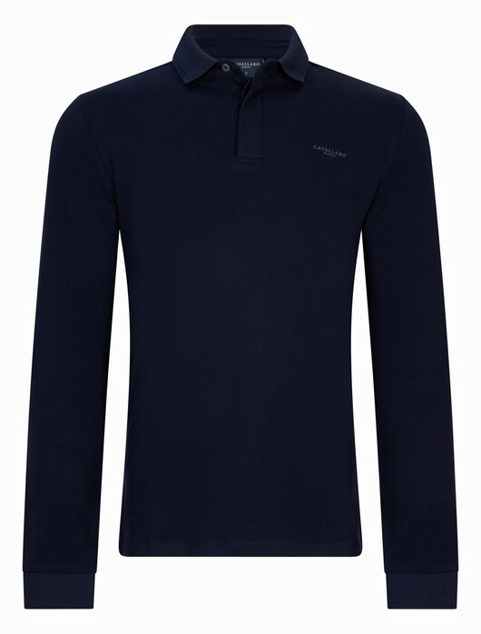 Cavallaro Napoli Basso Uni Color Long Sleeve Poloshirt Dark Evening Blue