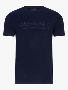 Cavallaro Napoli Beciano Tee Front Logo Pattern T-Shirt Dark Evening Blue