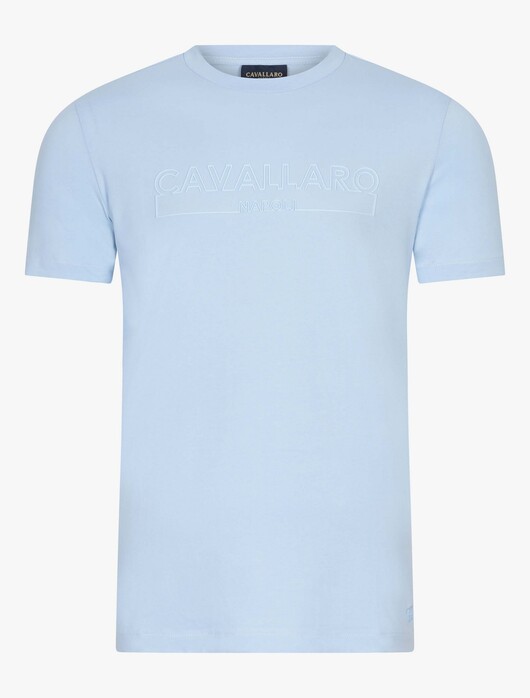 Cavallaro Napoli Beciano Tee Front Logo Pattern T-Shirt Light Blue