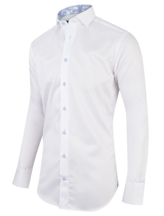 Cavallaro Napoli Bianpallo Overhemd Wit-Lichtblauw