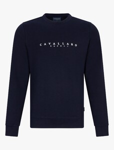 Cavallaro Napoli Cavezzio Crew Neck Front Logo Sweat Pullover Dark Evening Blue