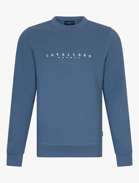 Cavallaro Napoli Cavezzio Crew Neck Front Logo Sweat Pullover Greyblue