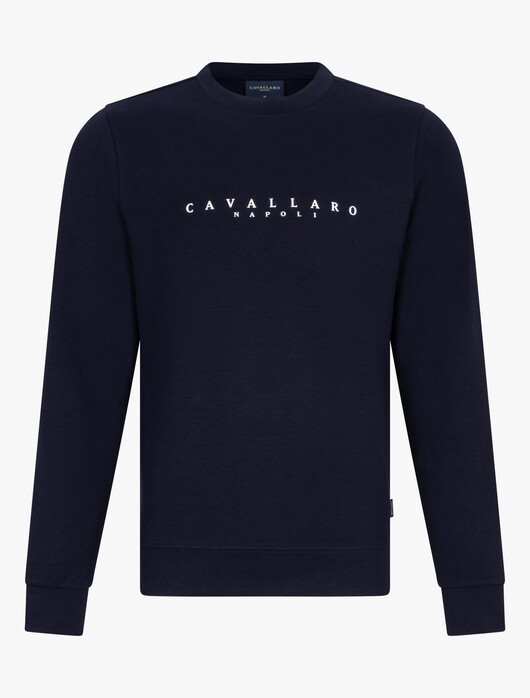 Cavallaro Napoli Cavezzio Crew Neck Front Logo Sweat Trui Donker Blauw