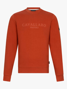 Cavallaro Napoli Celio R-Neck Sweat Front Logo Uni Color Trui Burnt Orange