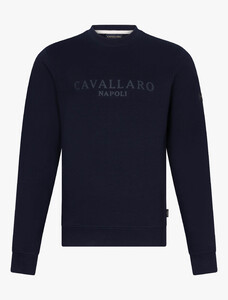 Cavallaro Napoli Celio R-Neck Sweat Front Logo Uni Color Trui Donker Blauw