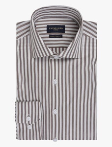 Cavallaro Napoli Compacto Striped Cotton Stretch Shirt Dark Brown-White