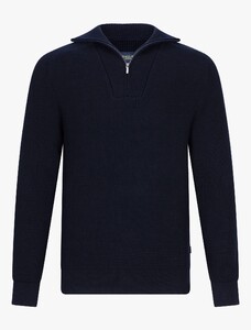 Cavallaro Napoli Corsico High Neck Half Zip Rib Knit Pullover Dark Evening Blue