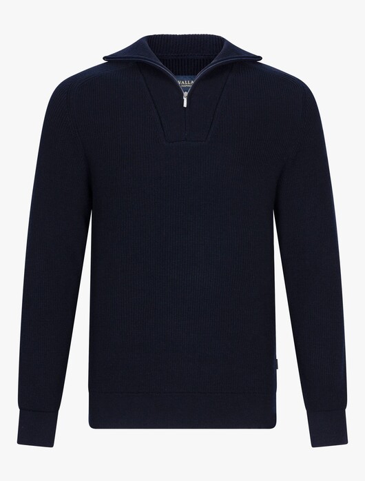 Cavallaro Napoli Corsico High Neck Half Zip Rib Knit Pullover Dark Evening Blue