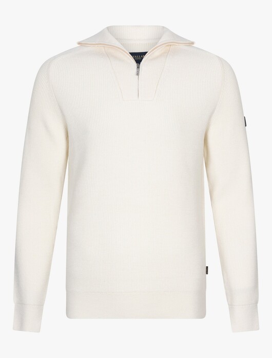 Cavallaro Napoli Corsico High Neck Half Zip Rib Knit Pullover Off White