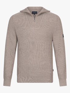 Cavallaro Napoli Corsico High Neck Half Zip Rib Knit Pullover Sand