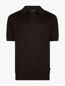 Cavallaro Napoli Erlino Linen Cotton Blend Poloshirt Dark Brown Melange