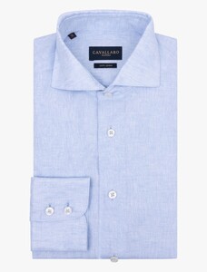 Cavallaro Napoli Firento Uni Color Linnen Overhemd Licht Blauw