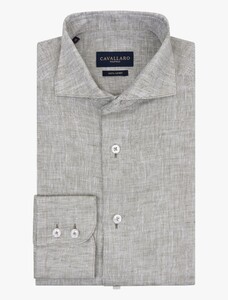 Cavallaro Napoli Firento Uni Color Linnen Overhemd Midden Groen