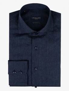 Cavallaro Napoli Firento Uni Linen Shirt Dark Evening Blue