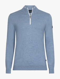 Cavallaro Napoli Fontanio Half Zip Mélange Wool Blend Trui Licht Blauw Melange