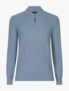 Cavallaro Napoli Levanzio Half Zip Fine Texture Cotton Cashmere Pullover Light Blue