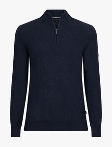 Cavallaro Napoli Levanzio Half Zip Fine Texture Cotton Cashmere Trui Donker Blauw