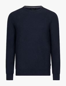 Cavallaro Napoli Levanzio Roundneck Fine Texture Cotton Cashmere Pullover Dark Evening Blue