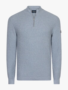 Cavallaro Napoli Loranio Half Zip Fine Cotton Texture Mélange Pullover Licht Blue Melange