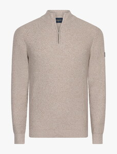Cavallaro Napoli Loranio Half Zip Fine Cotton Texture Mélange Trui Taupe Melange