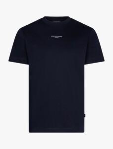 Cavallaro Napoli Luciano Tee Uni Color Subtle Brand Logo Mercerized Cotton T-Shirt Donker Blauw